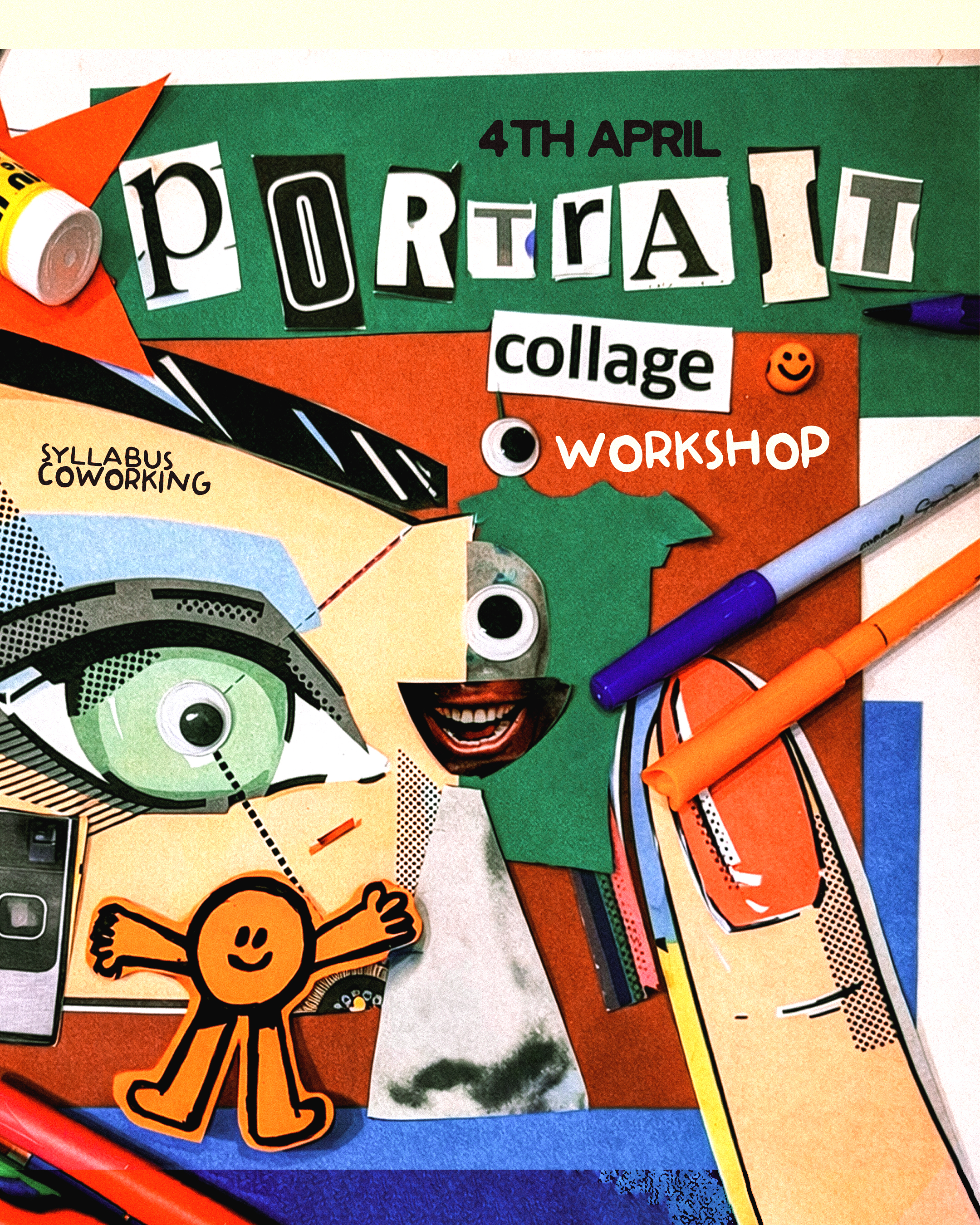 Portrait Collage Workshop — a creative workshop poster